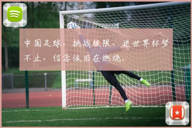 中国足球，挑战极限，进世界杯梦不止，信念依旧在燃烧。
